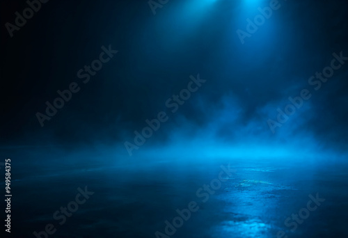 Mysterious foggy night outdoor background, dramatic smoky dark empty landscape moon ray, 3d illustration