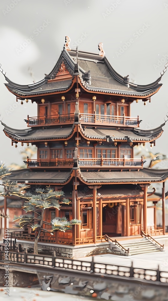 Chinese ancient architecture model poster background Chinese ancient architecture model poster background