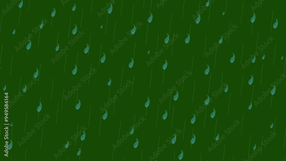 Cartoon rain animation on a green screen background Cartoon rain animation on a green screen background