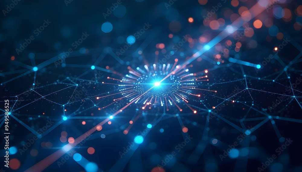Abstract Digital Network with Glowing Lines and Bokeh Lights Abstract Digital Network with Glowing Lines and Bokeh Lights