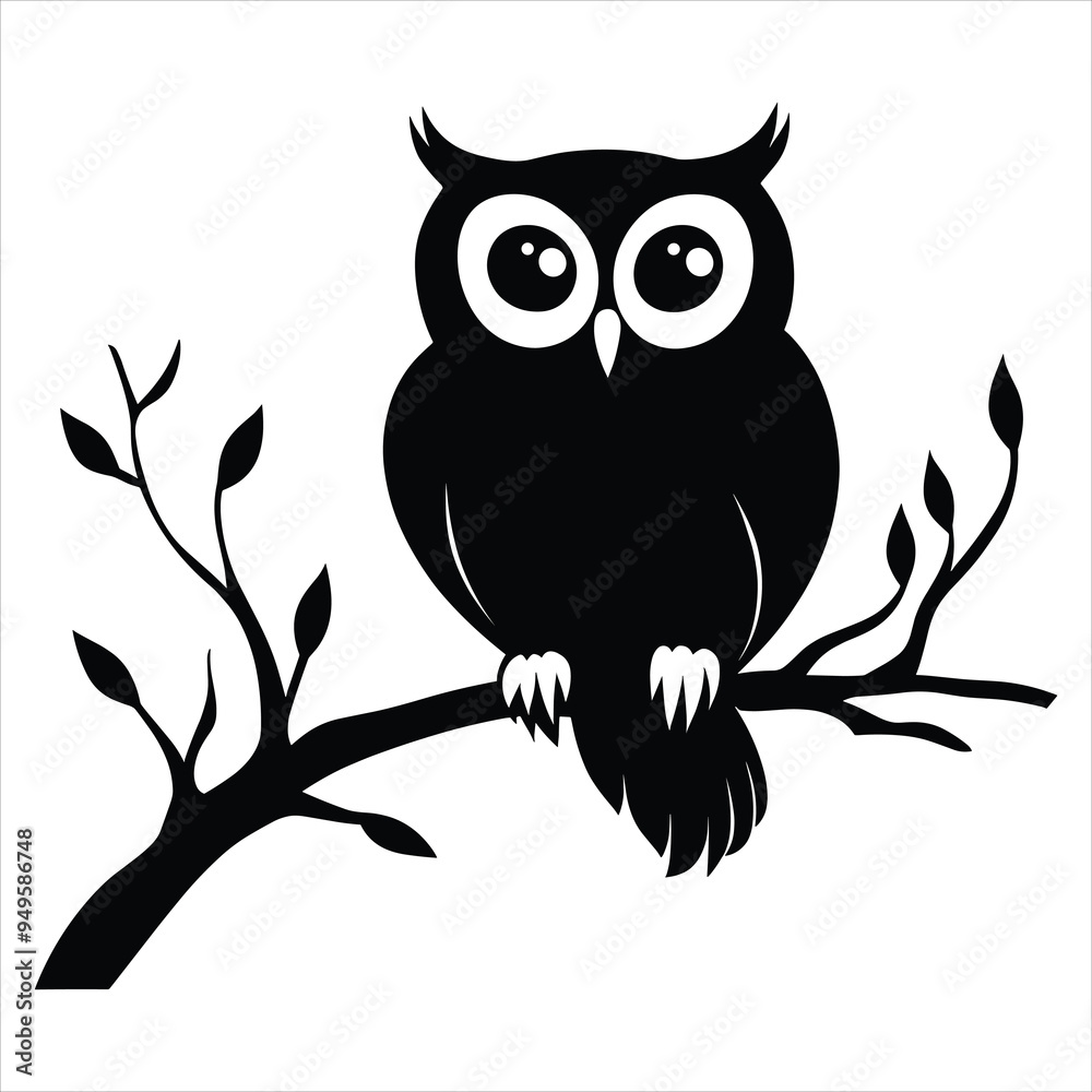 Fototapeta premium owl sitting on a branch silhouette vector illustration