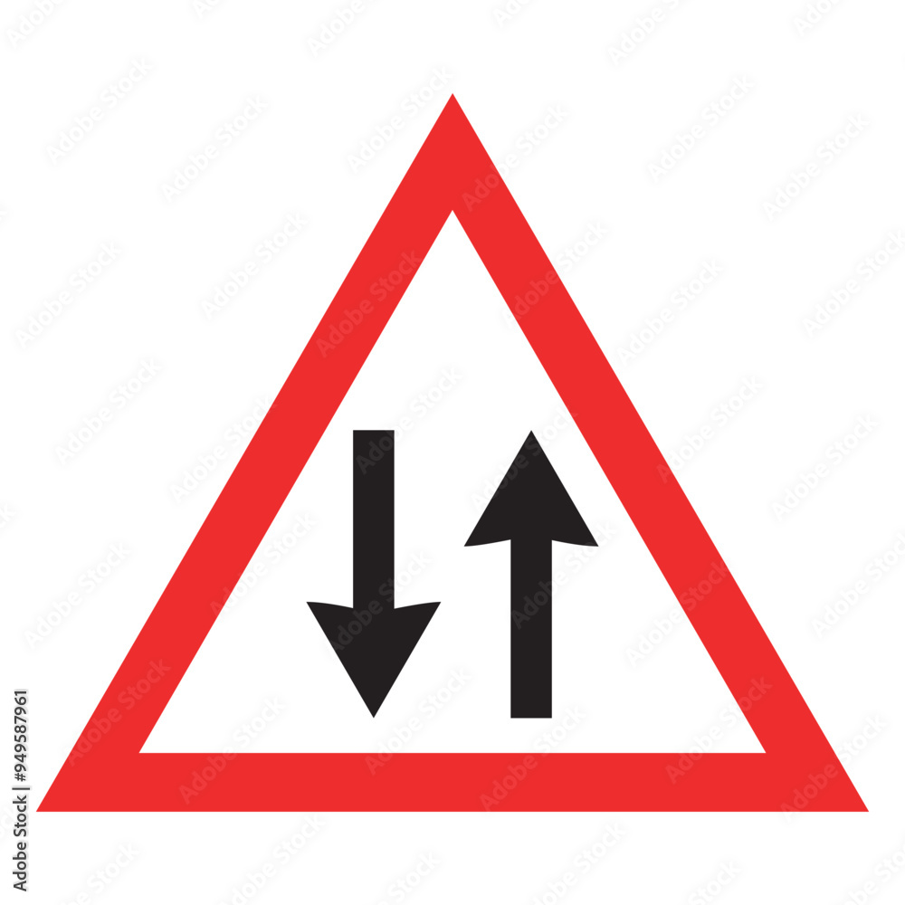 Two-way traffic sign within a red triangle, Traffic signs vector design