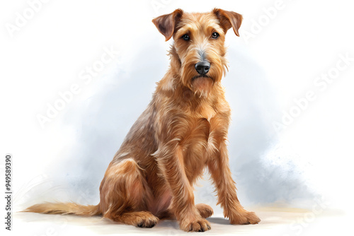Illustration of Digital Painting of Irish Terrier sitting, full body