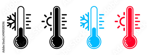 vector of hot and cold temperature thermometers
