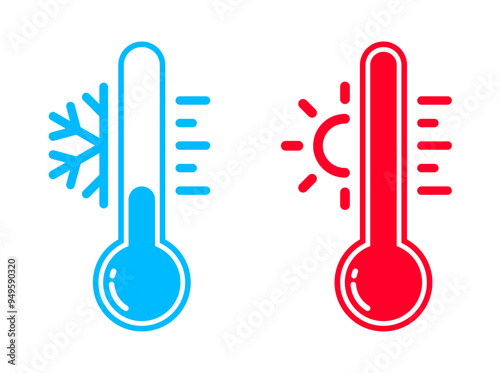 vector of hot and cold temperature thermometers