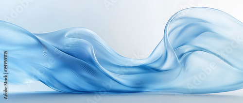 Abstract blue flowing fabric on light blue background