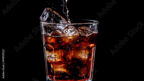 Close-up of a Glass of Cola with Ice Cubes