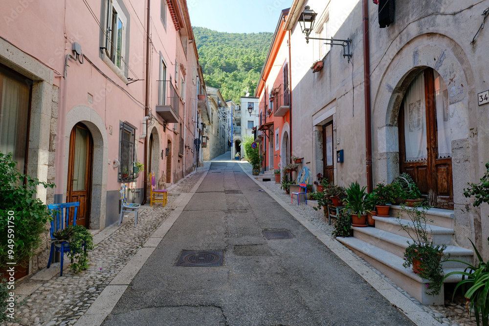 Fototapeta premium A street of San Lorenzello, a village in Campania, Italy.