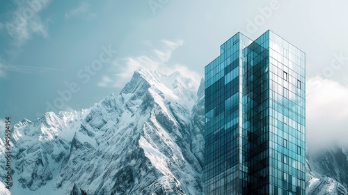 Stunning widescreen desktop wallpaper showcasing a majestic mountain range framed perfectly by modern skyscrapers: a breathtaking blend of urban architecture and natural wonders