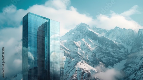 Stunning widescreen desktop wallpaper showcasing a majestic mountain range framed perfectly by modern skyscrapers: a breathtaking blend of urban architecture and natural wonders