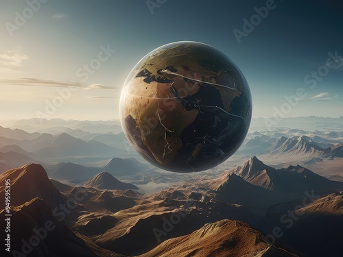 earth in space,Close-Up of a Crystal Ball with a Mystic Glow,Crystal glass globe in the in nature concept for environment and conservation. . Earth crystal glass globe ball