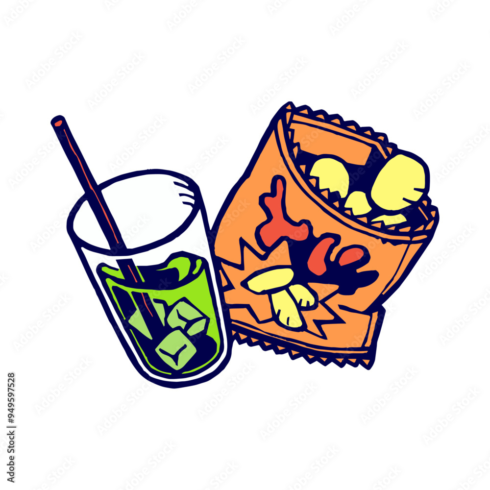 Obraz premium ジュースとお菓子のイラスト