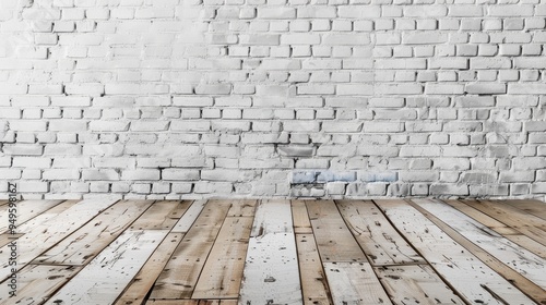 White bricks wall and wood floor.