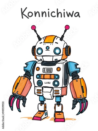 Konnichiwa Colorful Robot Drawing photo