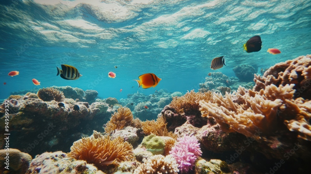 Naklejka premium Underwater Coral Reef with Colorful Fish