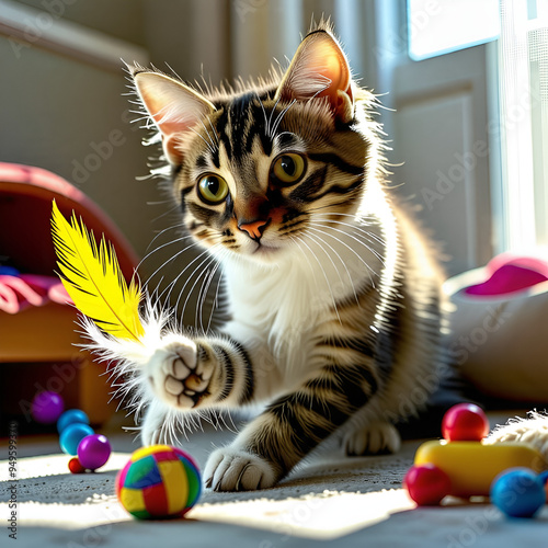cat playing with toys