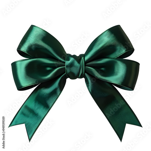 Shiny green satin bow, elegant design on transparent background, perfect for gift wrapping or decorations Ribbon green bow isolated on a transparent background.