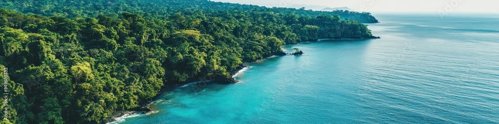 Aerial perspective of a tropical island with lush jungle. Banner. Aerial perspective of a tropical island with lush jungle. Banner.