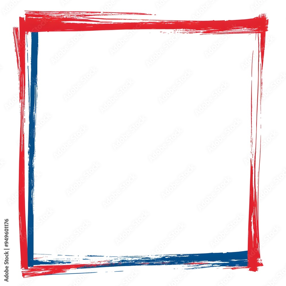 Red, white and blue border frame on a blank background A white square shape with a red thin line Red, white and blue border frame on a blank background A white square shape with a red thin line