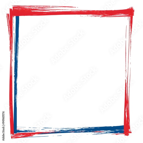 Red, white and blue border frame on a blank background A white square shape with a red thin line