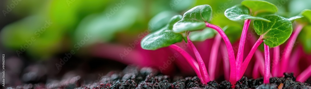 Close-Up of Vibrant Red Beet Seedlings Sprouting in Rich Soil with Green Leaves in a Garden Close-Up of Vibrant Red Beet Seedlings Sprouting in Rich Soil with Green Leaves in a Garden