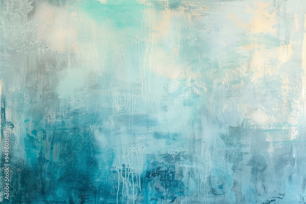 Obraz premium Abstract painting featuring shades of blue and green with subtle hints of aquamarine, Subtle hints of aquamarine peeking through a pale blue wash