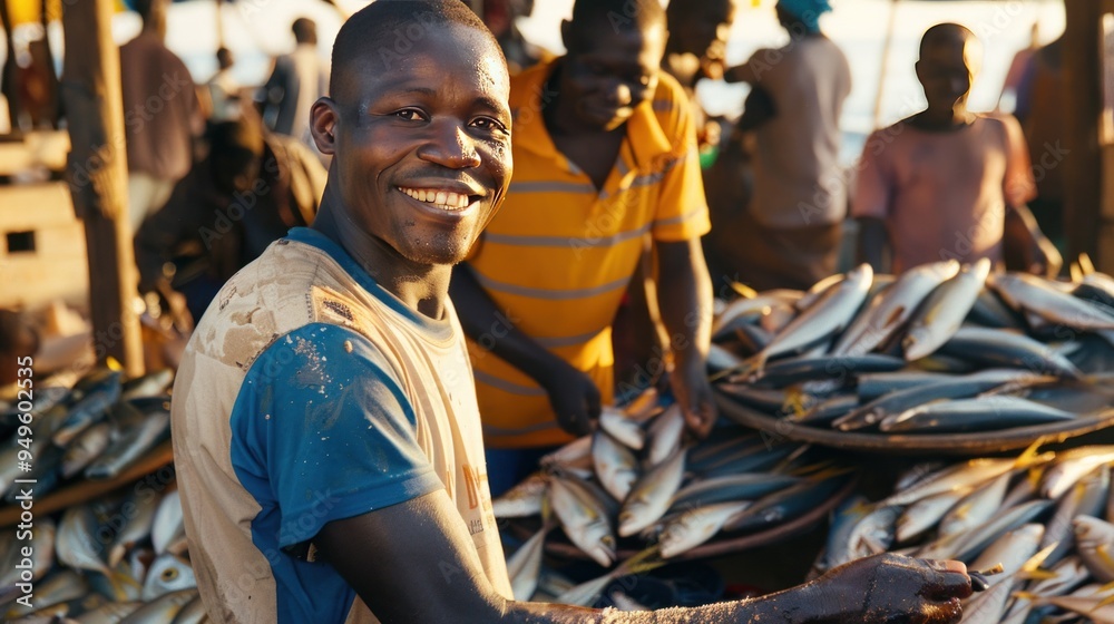Smiling Fisherman at a Fish Market Smiling Fisherman at a Fish Market