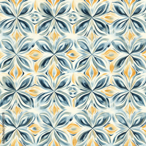 Abstract Blue Yellow Floral Pattern Background