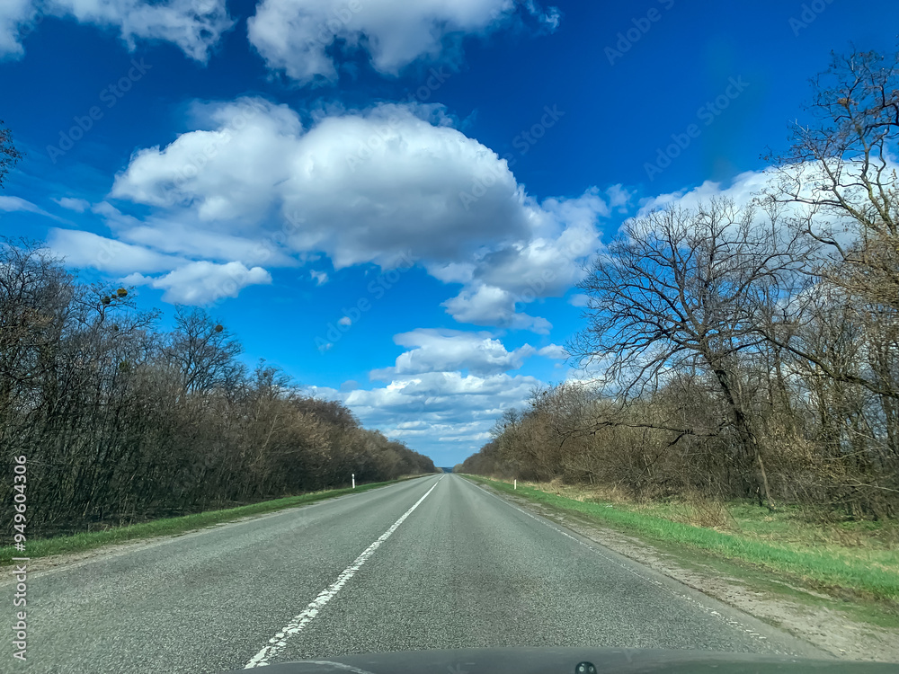 Fototapeta premium Beautiful spring landscape on the highway in Kharkiv region