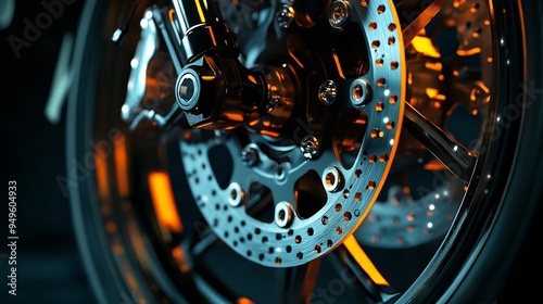 Close-Up of a Motorcycle Wheel with Disc Brake