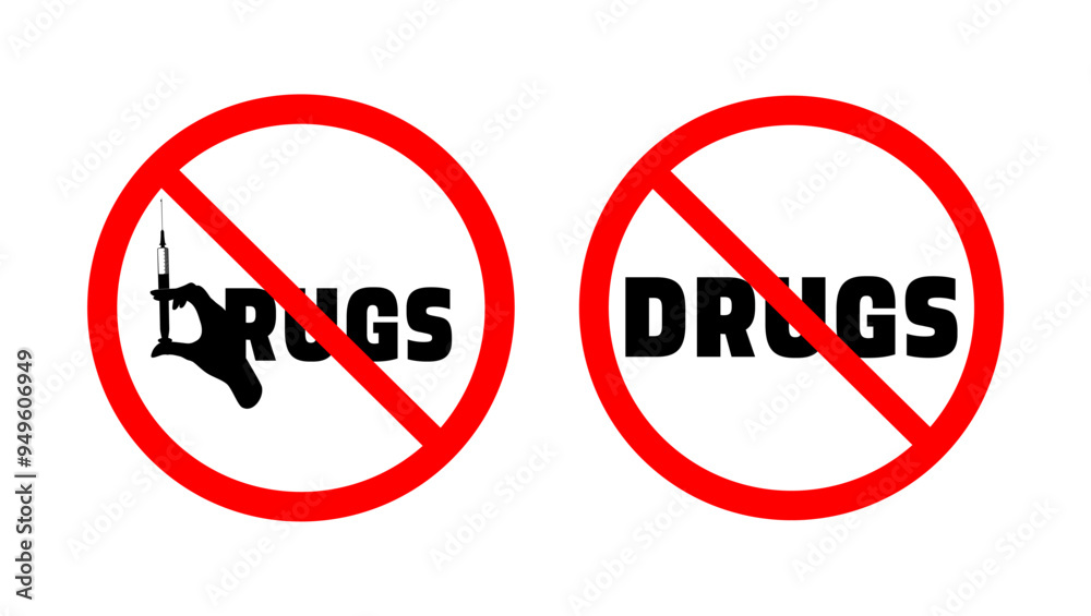 Stop drug addiction, no drugs , black and red isolated silhouette Stop drug addiction, no drugs , black and red isolated silhouette