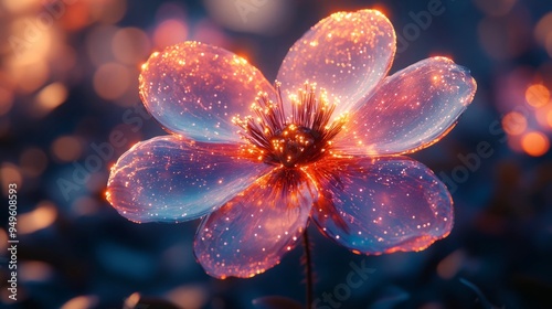 digital flower, main colors are blue and orange