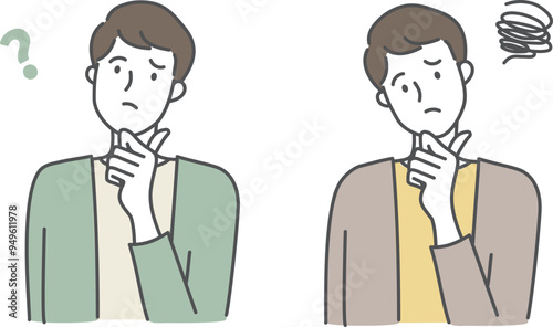 何かを考え悩む男性_イラスト