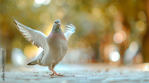 Funny pigeon doing a dance move on blurred backgr ai generative photo