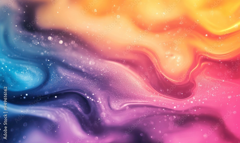 Abstract liquid paint effect background with blurred gradient overflow waves and grainy texture. Vibrant colorful digital grain texture overlay. Vibrant texture wallpaper.