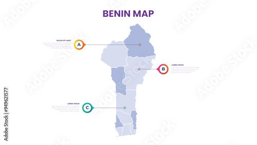 A map of the Benin. Benin infographic vector illustration with data and country information