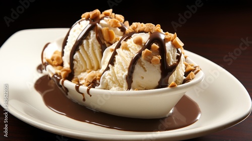 Chocolate and Vanilla Ice Cream Sundae with Nuts