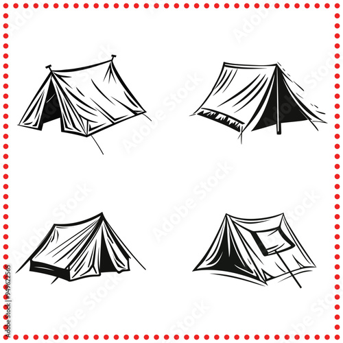 Set of Rustic Camping Tents Vector Illustrations   Perfect for Wilderness Themes