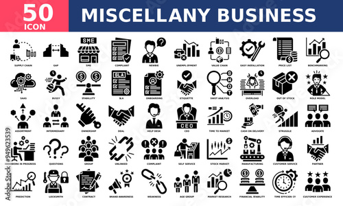 Miscellany Business icon collection set. Simple glyph vector.