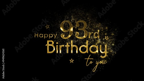 Golden logo congratulations happy 93rd birthday, ninety three years, golden particles and alpha channel photo