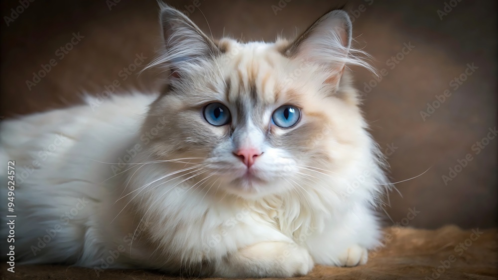 Fototapeta premium Beautiful Young Purebred Ragdoll Cat With Blue Eyes