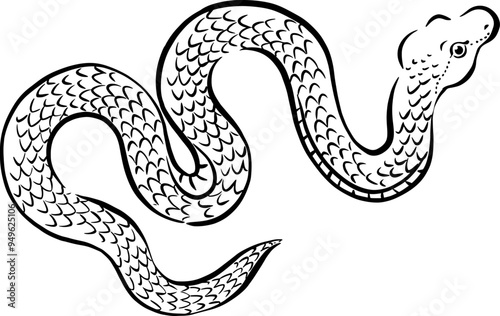 年賀素材_手描きの筆タッチの蛇のイラスト