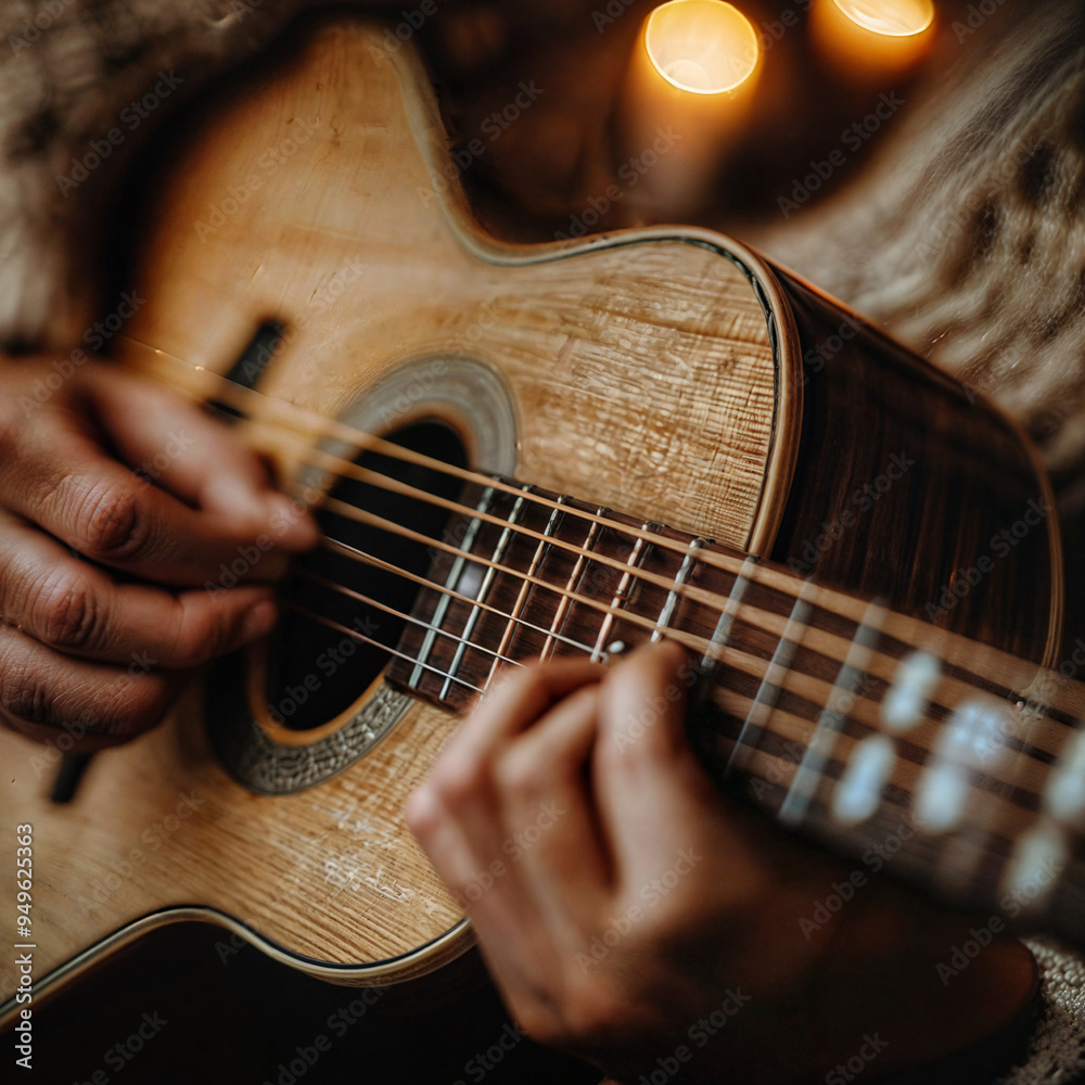 Fototapeta premium hands playing Spanish guitar music chords. activist music