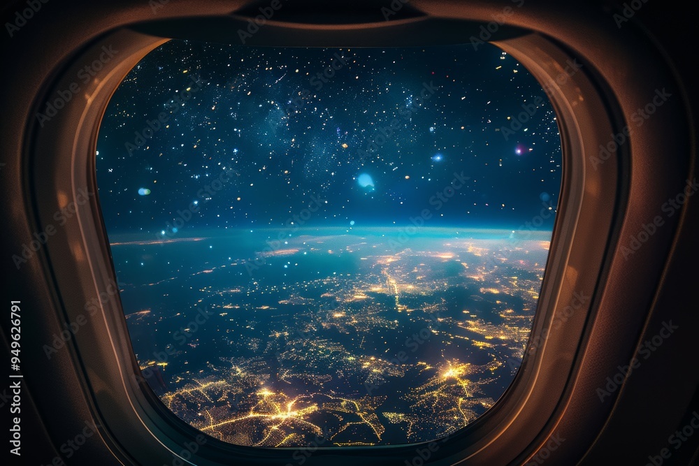 Nighttime View of Earth from an Airplane Window Nighttime View of Earth from an Airplane Window