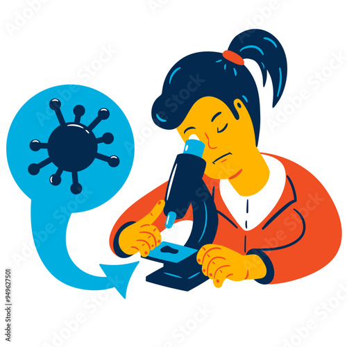 Scientist studying virus under a microscope