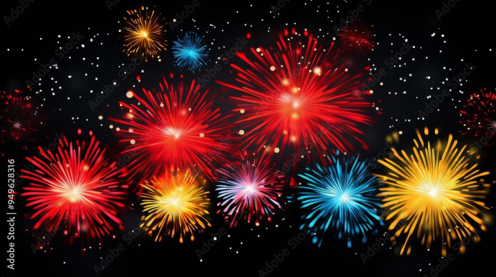 Naklejka premium Colorful Fireworks Display in Night Sky