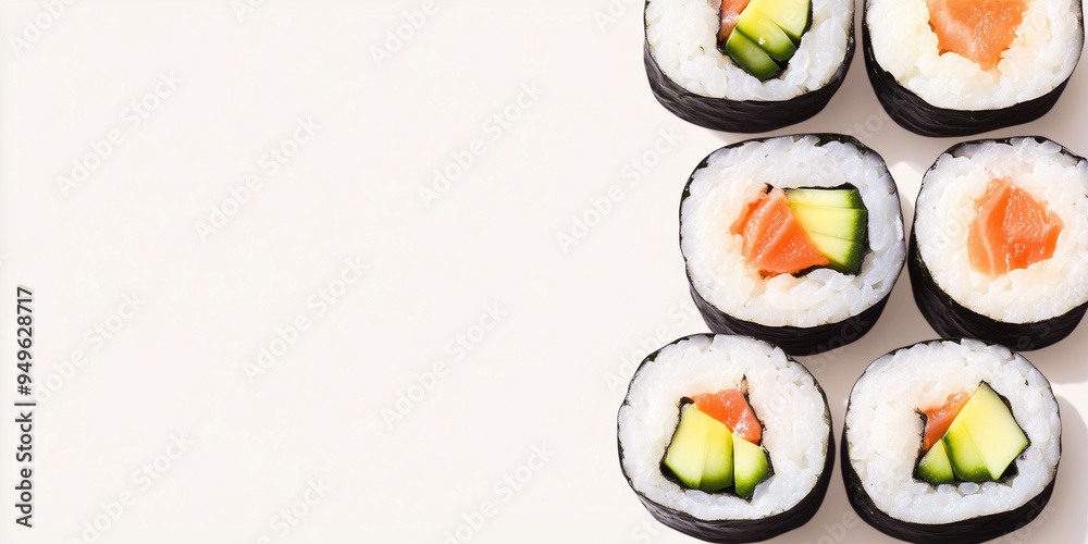Close-up of sushi rolls with visible fillings and toppings Close-up of sushi rolls with visible fillings and toppings