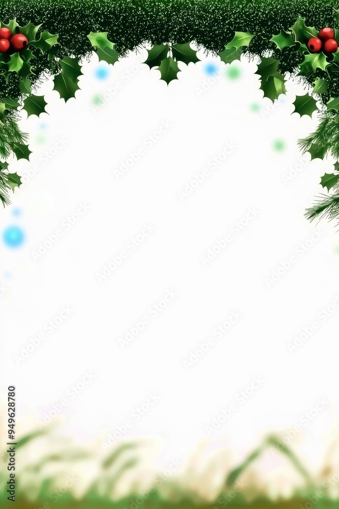 Festive Holly Border with Blurred Background Festive Holly Border with Blurred Background