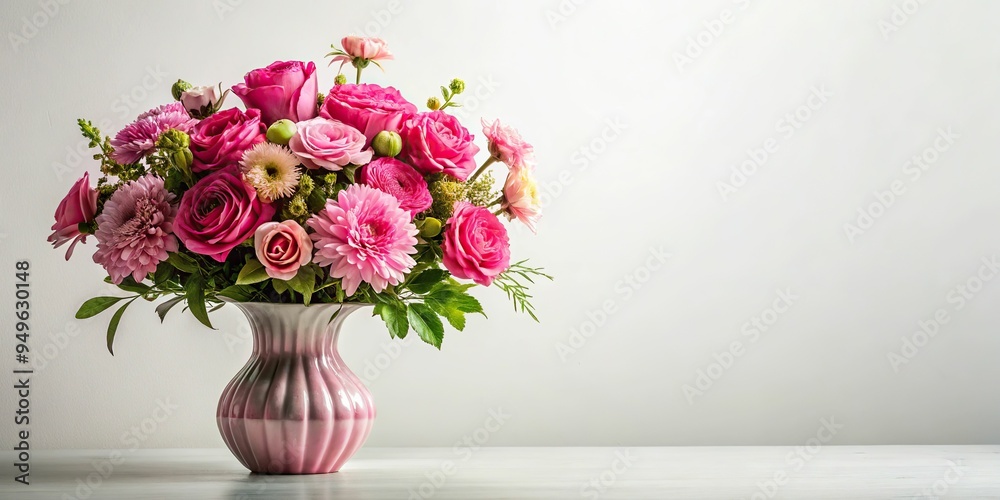 5. A Brink Pink flower bouquet arranged in a modern vase on a white background, a realistic photo image. 5. A Brink Pink flower bouquet arranged in a modern vase on a white background, a realistic photo image.