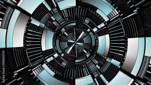 Futuristic data visualization. Abstract Circular Pattern with Geometric Shapes. Creating a sense of movement and complexity. Ideal for technology, data analysis. 4K and Seamless loop